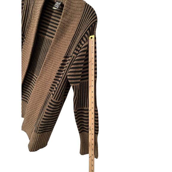 Helen HSU NY Wool Blend Open Cardigan XS Beige Black Geometric Stripe Old Money - Picture 7 of 11
